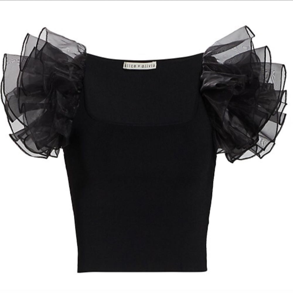 Merida Ruffle Sleeve Silk Blend Top Alice + Olivia
